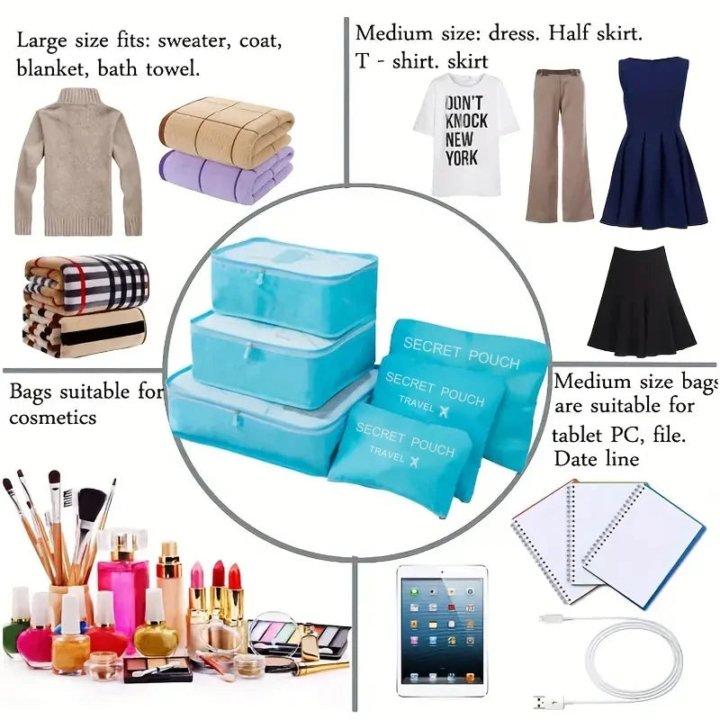 Sacs de Rangement pour Bagages de Voyage, Polyvalents, Légers, Poudres, Anti-Poussière, 6 Pièces