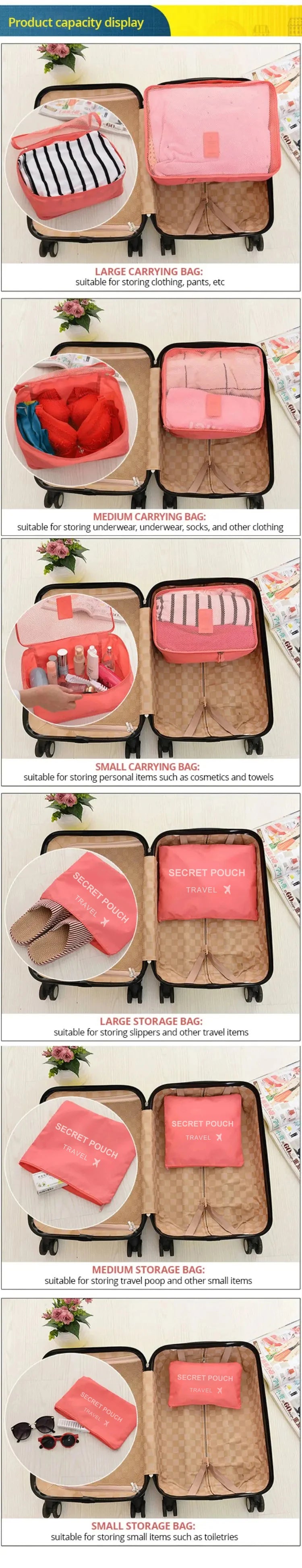 Sacs de Rangement pour Bagages de Voyage, Polyvalents, Légers, Poudres, Anti-Poussière, 6 Pièces